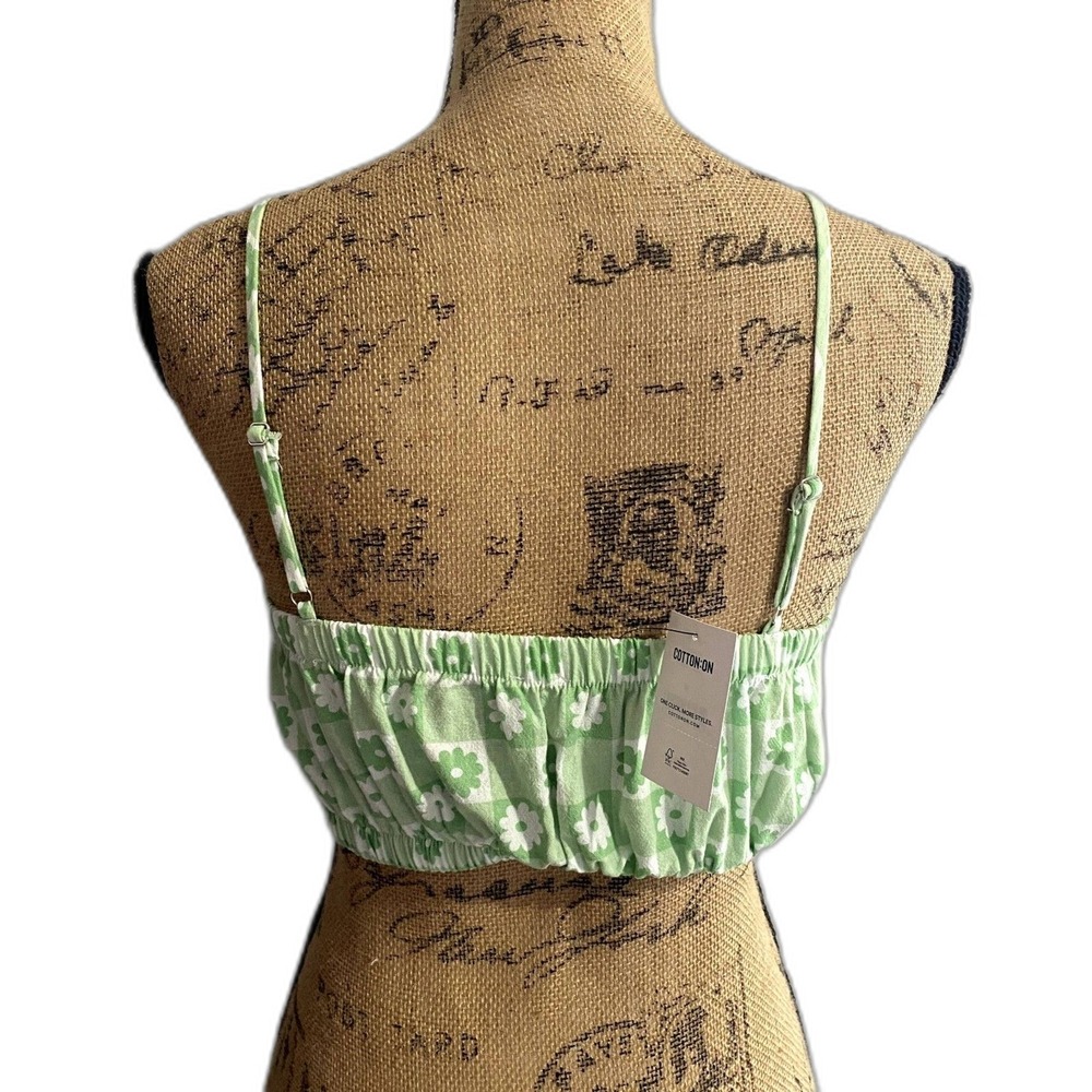 NWT Cotton On Cali Cropped Cami Grass Green Daisy Garden Check Floral Medium‎ - Picture 3 of 6